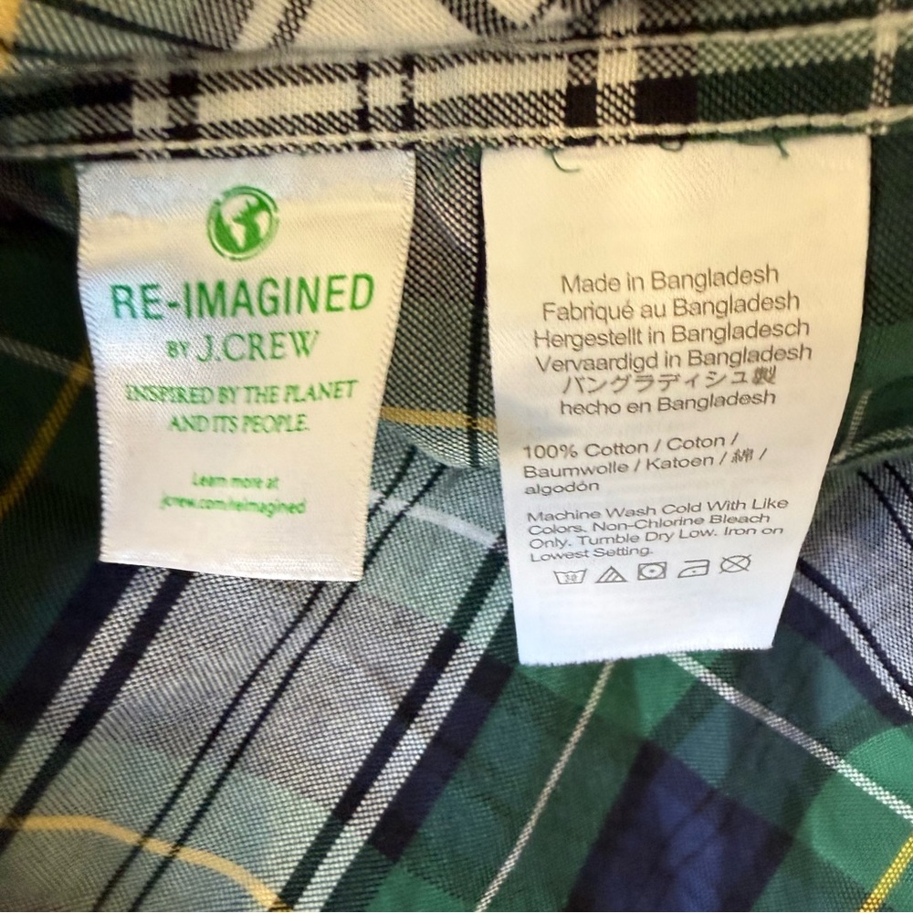 J.Crew Broken In Oxford Slim Plaid Shirt Mens Large Organic Cotton - Picture 5 of 8
